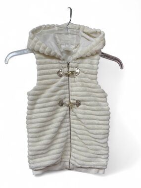 Forever Me Girls Cream Hooded Vest Size 6 Ribbed Fleece Gold Toggles